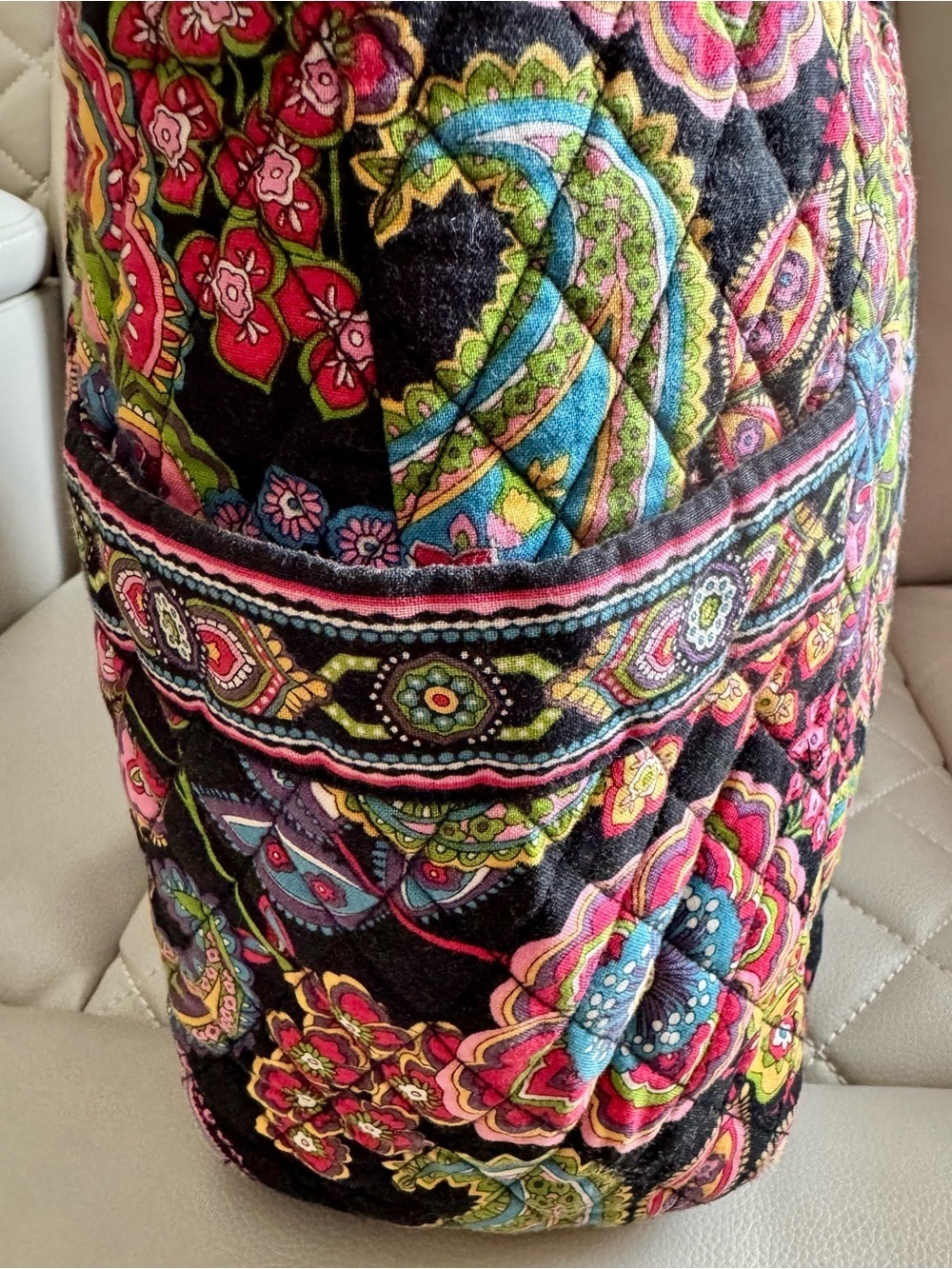 Vera Bradley Black Quilted Tote with Pink, Green & Yellow Floral Print - Picture 4 of 10